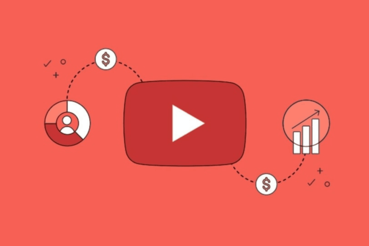 Illustration showing YouTube logo surrounded by icons representing user data, monetization, and growth—highlighting YouTube's tightened rules on monetizing AI-generated videos and efforts to crack down on inauthentic content.